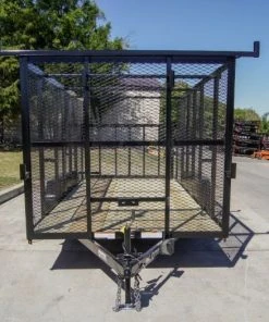 Alternative view of SLE Utility Trailers 7x16 Tandem Straight Deck Utility Trailer With 6ft Mesh Sides And Ladder Racks