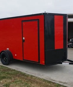SLE Enclosed Trailers 6x12 Enclosed Trailer Red V-Nose Blackout Package 3,500lb Axle Storage