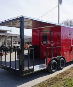 SLE Concessions 8.5 X 22 Red V-Nose Porch Style Concession With Blackout Trim Package
