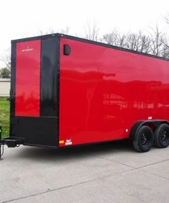 Alternative view of SLE Enclosed Trailers 7x16 Enclosed Trailer Red V-Nose Blackout Pkg Tandem Axle Storage