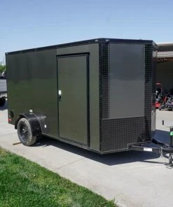 SLE Enclosed Trailers 6x12 Enclosed Trailer Charcoal V-Nose Blackout Package 3,500lb Axle Storage