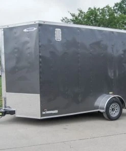 SLE Enclosed Trailers 7x12 Charcoal V-Nose Custom Enclosed Trailer 3500lb Axle With Brake Storage -Husqvarna Sales Store dsc08736