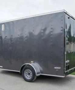 SLE Enclosed Trailers 7x12 Charcoal V-Nose Custom Enclosed Trailer 3500lb Axle With Brake Storage -Husqvarna Sales Store dsc08737