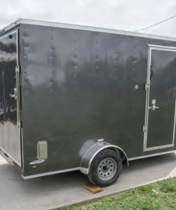 SLE Enclosed Trailers 7x12 Charcoal V-Nose Custom Enclosed Trailer 3500lb Axle With Brake Storage -Husqvarna Sales Store dsc08740