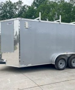 SLE Enclosed Trailers 7x14 Enclosed V-Nose Trailer Silver With Ladder Racks (2) 3,500lb Axles Storage -Husqvarna Sales Store img 7968
